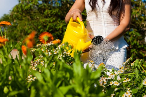 Professional landscaping in Ham with paths, seating, and greenery